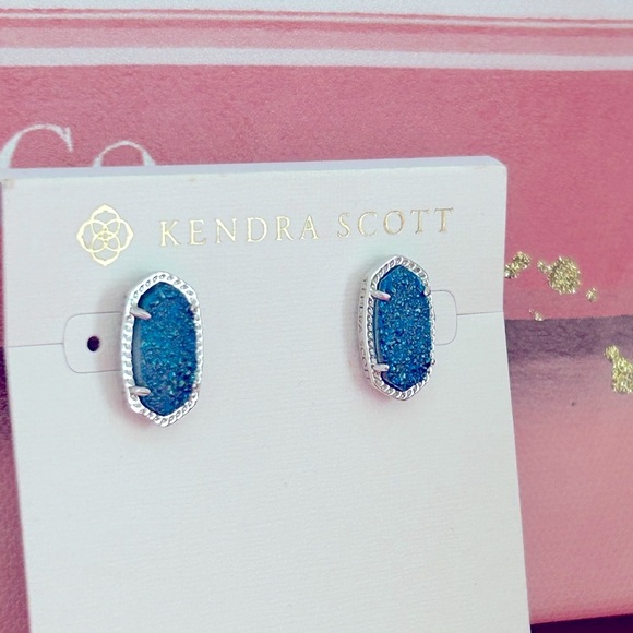 Kendra Scott Teal and Silver Stud Earrings NWOT - Picture 2 of 5